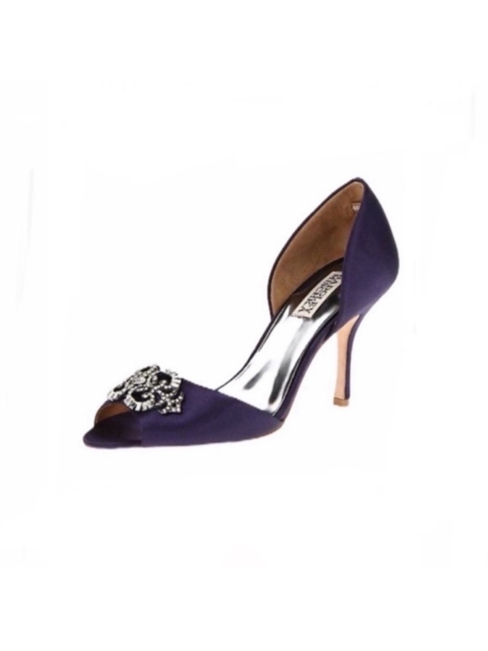 Badgley Mischka crystal embellished peep toe slip on purple formal heels size 10